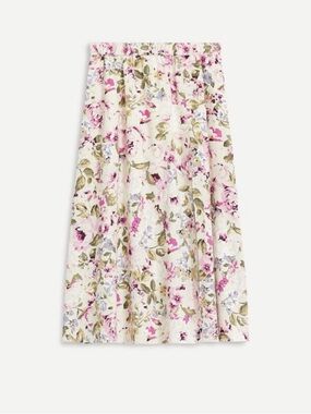 REitmans Birds Papaya Floral Elastic-Waist Midi Skirt in Pink and Cream